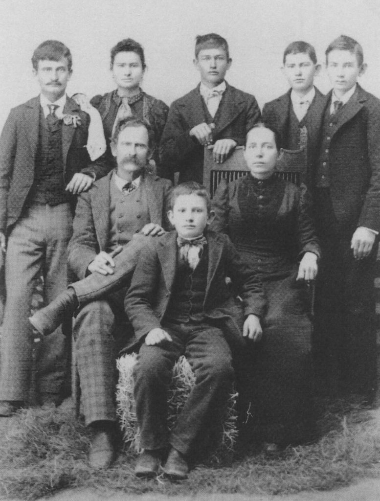 Top left to bottom: Robert Thomas, Mae Etta, James Marion, Emmitt Thomas, Monroe McGee, Robert Copeland, Elizabeth Jane and Andy Faulkner. 1896 Scurry County, Texas
